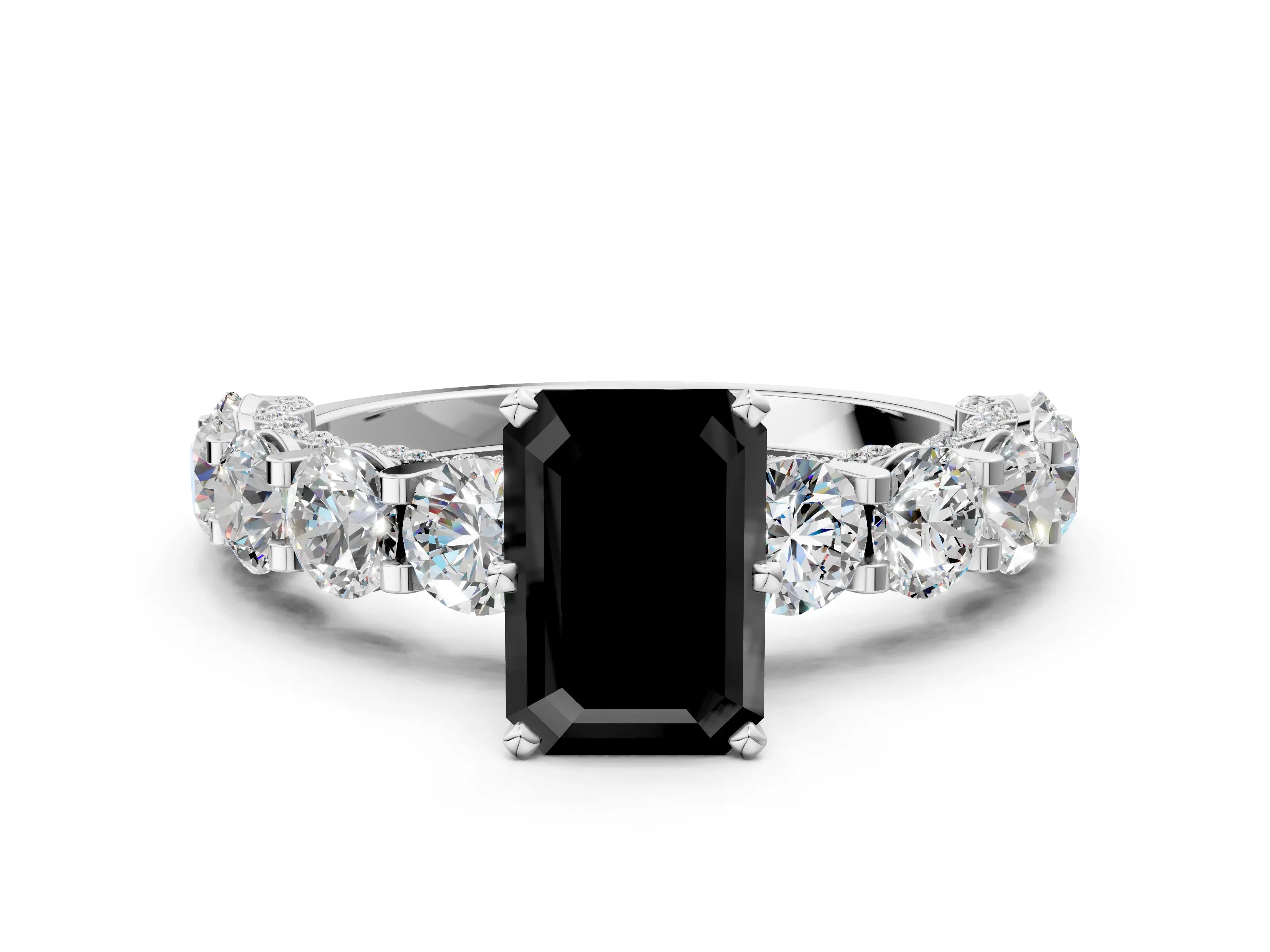 White gold Fancy Black Emerald Cut Diamond Side Stone Engagement Ring with Four-Prong Setting_24