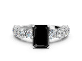 White gold Fancy Black Emerald Cut Diamond Side Stone Engagement Ring with Four-Prong Setting_24