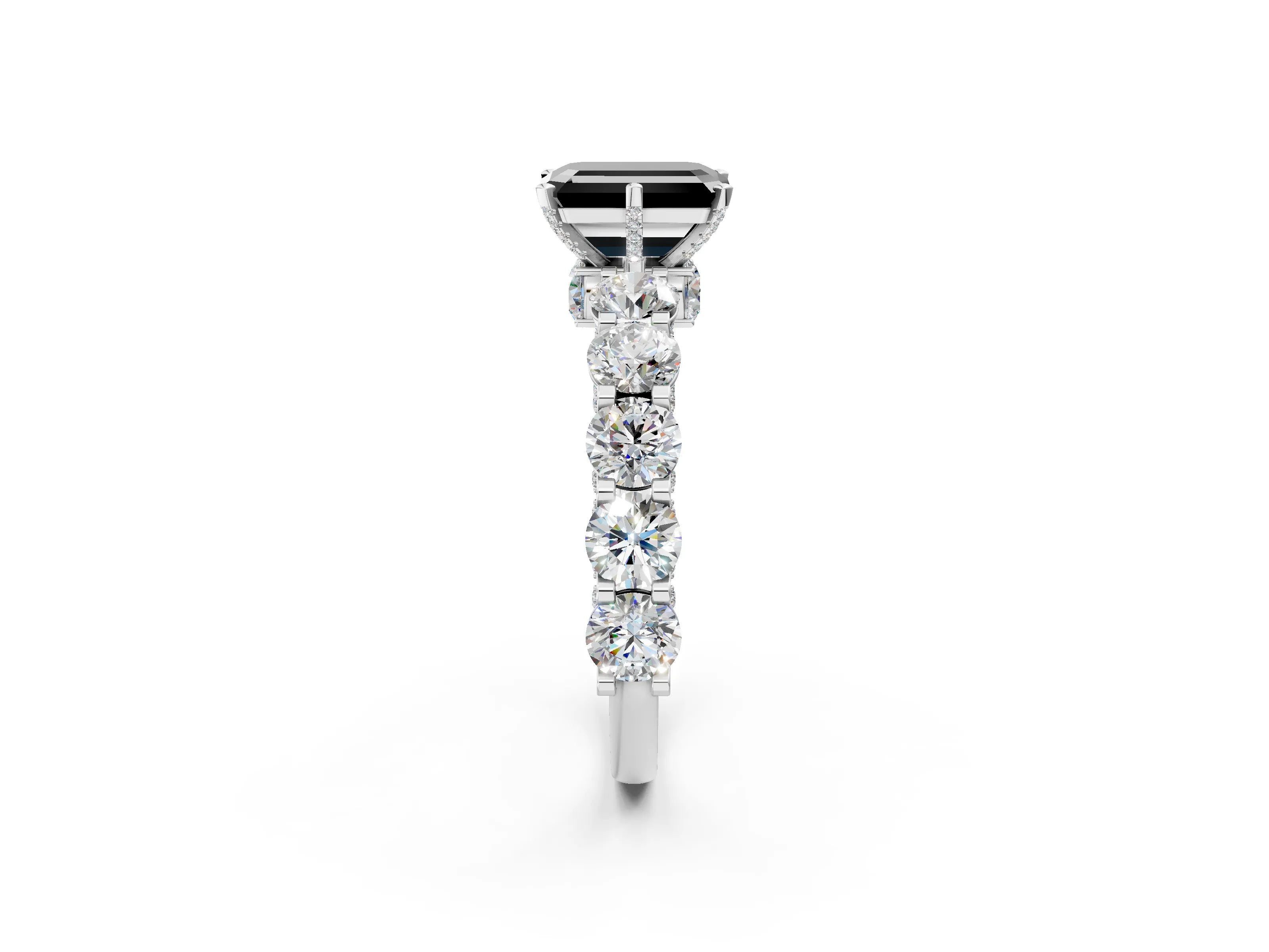 White gold Fancy Black Emerald Cut Diamond Side Stone Engagement Ring with Four-Prong Setting_26