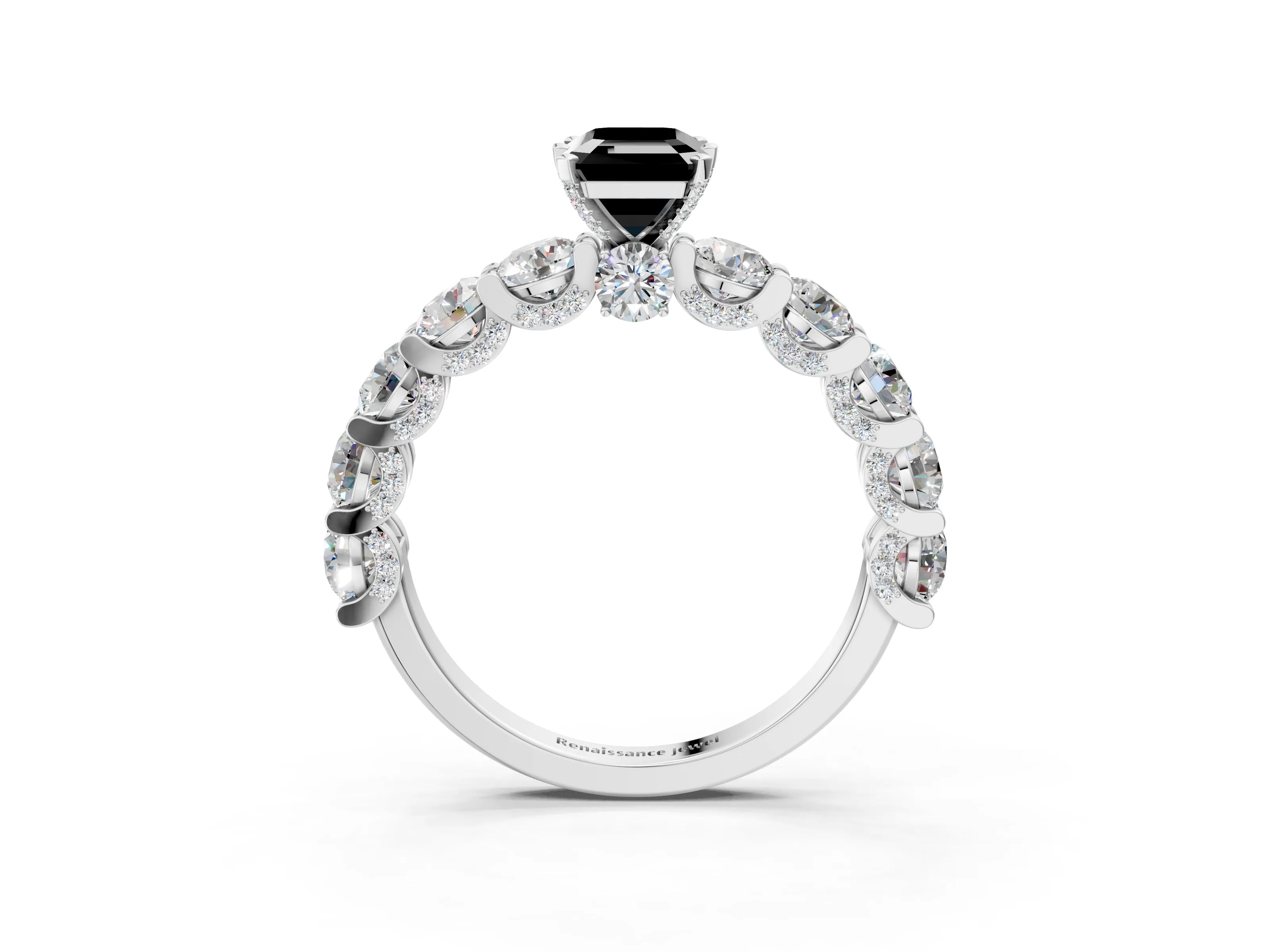 White gold Fancy Black Emerald Cut Diamond Side Stone Engagement Ring with Four-Prong Setting_27