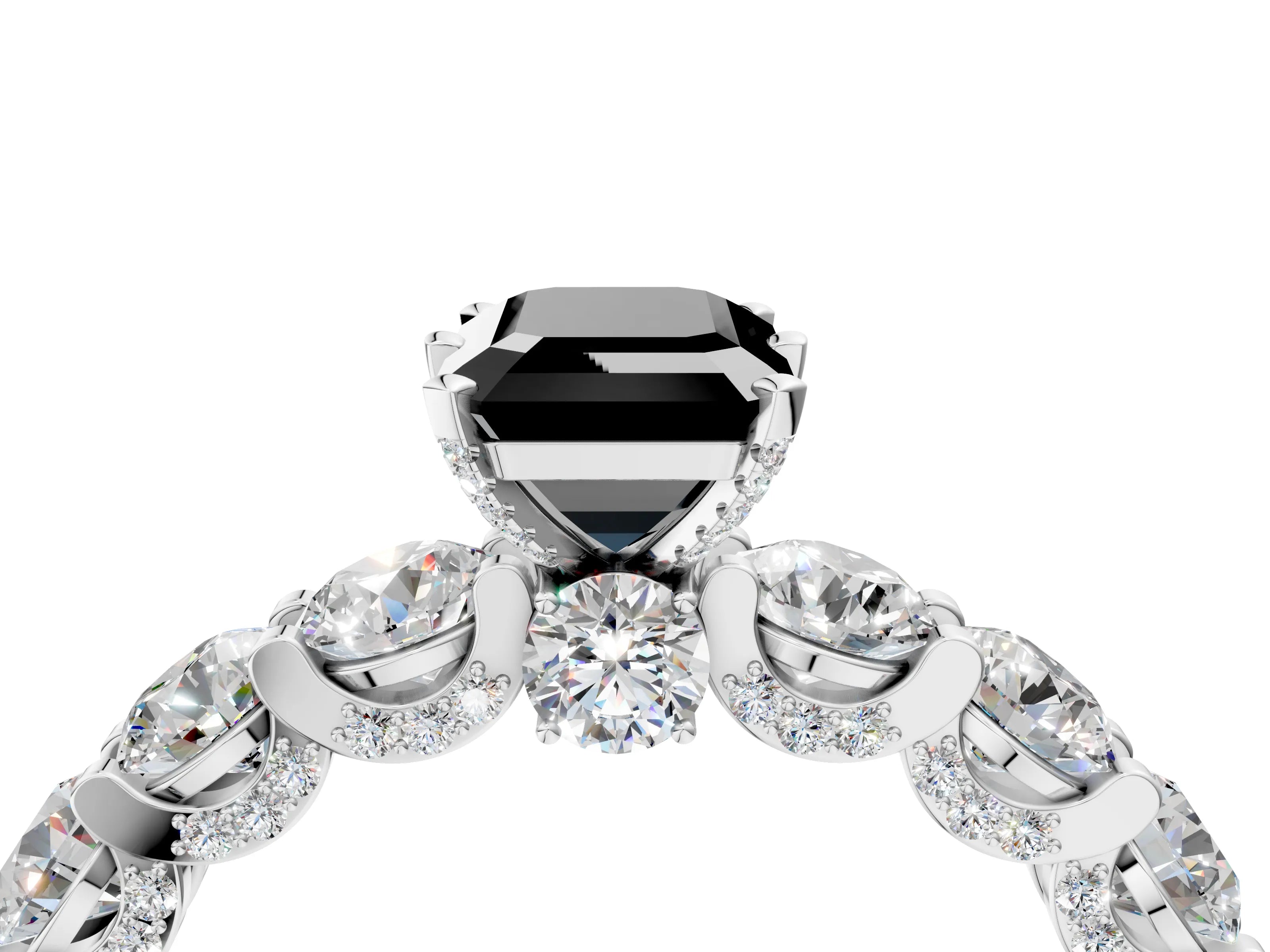 White gold Fancy Black Emerald Cut Diamond Side Stone Engagement Ring with Four-Prong Setting_28