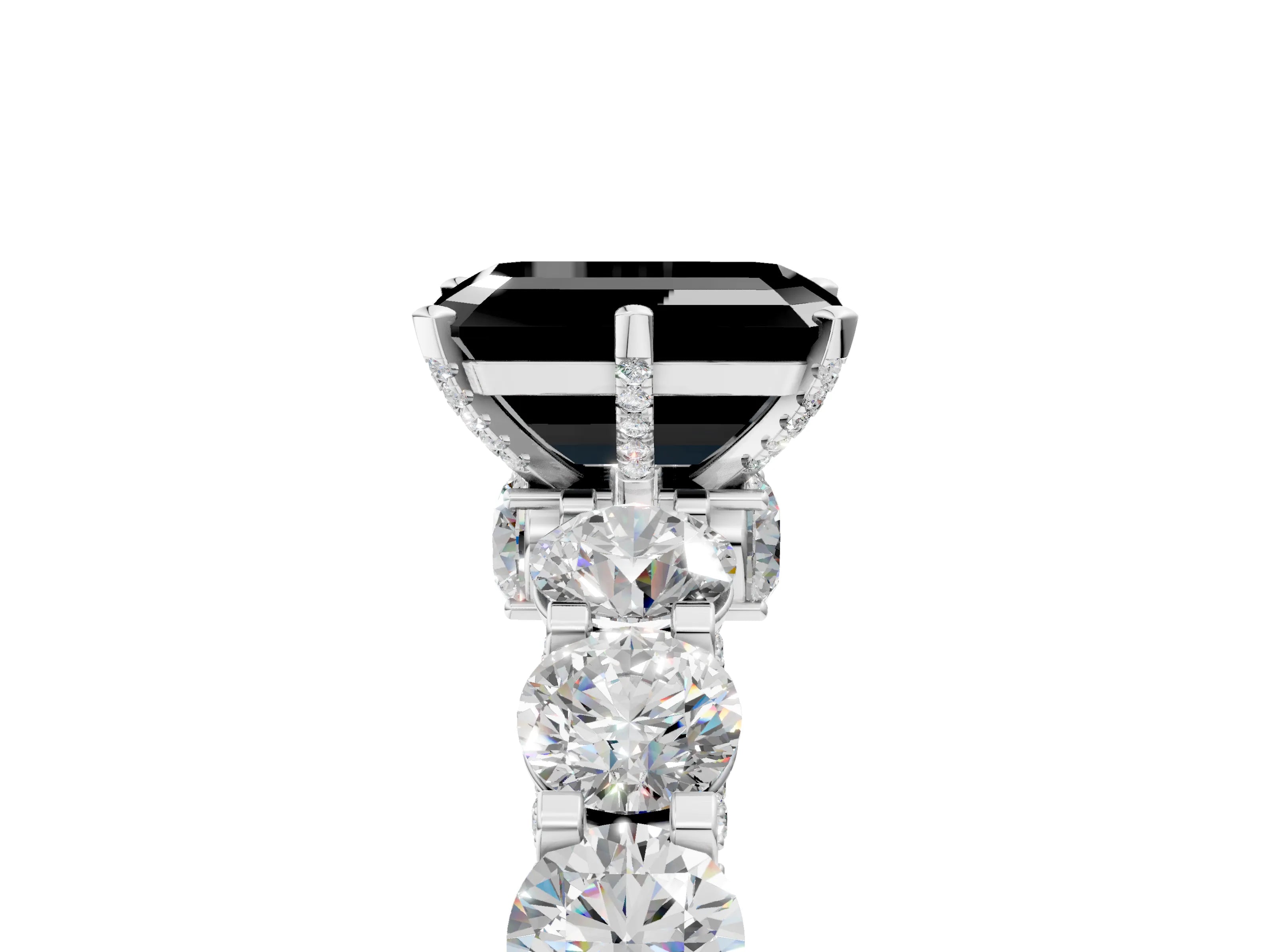 White gold Fancy Black Emerald Cut Diamond Side Stone Engagement Ring with Four-Prong Setting_29