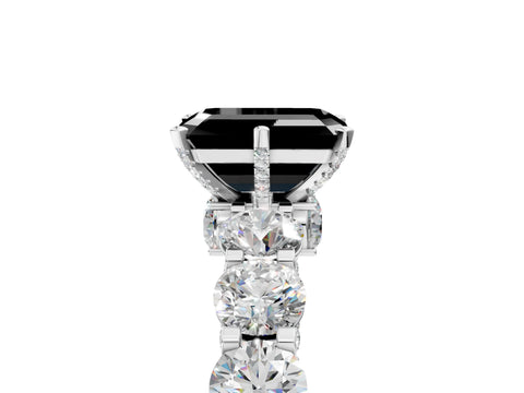 White gold Fancy Black Emerald Cut Diamond Side Stone Engagement Ring with Four-Prong Setting_29