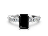 White gold Fancy Black Emerald Cut Diamond Side Stone Solitaire Ring with Round  and Four-Prong Setting_12