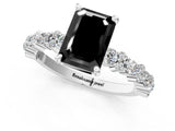 White gold Fancy Black Emerald Cut Diamond Side Stone Solitaire Ring with Round  and Four-Prong Setting_13