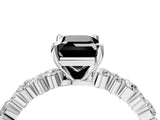 White gold Fancy Black Emerald Cut Diamond Side Stone Solitaire Ring with Round  and Four-Prong Setting_16