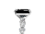 White gold Fancy Black Emerald Cut Diamond Side Stone Solitaire Ring with Round  and Four-Prong Setting_17