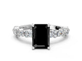 White gold Fancy Black Emerald Cut Diamond Side Stone Solitaire Ring with Round  and Four-Prong Setting_48