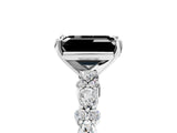 White gold Fancy Black Emerald Cut Diamond Side Stone Solitaire Ring with Round  and Four-Prong Setting_53