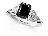 White gold Fancy Black Emerald Cut Diamond Solitaire Engagement Ring with Celtic Knot Band and Four-Prong Setting_1