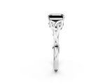 White gold Fancy Black Emerald Cut Diamond Solitaire Engagement Ring with Celtic Knot Band and Four-Prong Setting_2