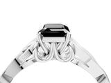 White gold Fancy Black Emerald Cut Diamond Solitaire Engagement Ring with Celtic Knot Band and Four-Prong Setting_4