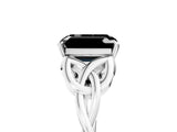 White gold Fancy Black Emerald Cut Diamond Solitaire Engagement Ring with Celtic Knot Band and Four-Prong Setting_5
