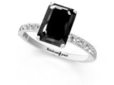 White gold Fancy Black Emerald Cut Diamond Solitaire Engagement Ring with Pavé Band and Prong Setting_1