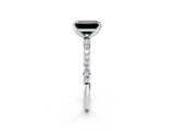 White gold Fancy Black Emerald Cut Diamond Solitaire Engagement Ring with Pavé Band and Prong Setting_2