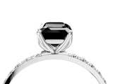 White gold Fancy Black Emerald Cut Diamond Solitaire Engagement Ring with Pavé Band and Prong Setting_4
