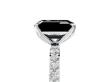 White gold Fancy Black Emerald Cut Diamond Solitaire Engagement Ring with Pavé Band and Prong Setting_5