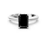 White gold Fancy Black Emerald Cut Diamond Solitaire Engagement Ring with Round Band and Four-Prong Setting_108