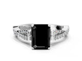 White gold Fancy Black Emerald Cut Diamond Solitaire Engagement Ring with Twisted Pavé Band and Four-Prong Setting_72