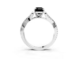 White gold Fancy Black Emerald Cut Diamond Solitaire Engagement Ring with Twisted Pavé Band and Four-Prong Setting_75