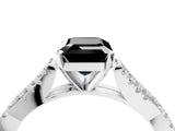 White gold Fancy Black Emerald Cut Diamond Solitaire Engagement Ring with Twisted Pavé Band and Four-Prong Setting_76