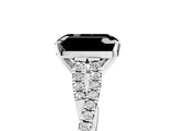 White gold Fancy Black Emerald Cut Diamond Solitaire Engagement Ring with Twisted Pavé Band and Four-Prong Setting_77