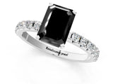 White gold Fancy Black Emerald Cut Diamond Solitaire Pavé Band with Four-Prong Setting_1