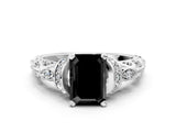 White gold Fancy Black Emerald Cut Diamond Solitaire Ring with Filigree Band and Four-Prong Setting_12