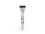 White gold Fancy Black Emerald Cut Diamond Solitaire Ring with Filigree Band and Four-Prong Setting_14