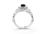White gold Fancy Black Emerald Cut Diamond Solitaire Ring with Filigree Band and Four-Prong Setting_15