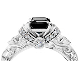 White gold Fancy Black Emerald Cut Diamond Solitaire Ring with Filigree Band and Four-Prong Setting_16