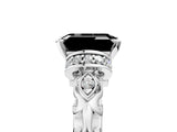 White gold Fancy Black Emerald Cut Diamond Solitaire Ring with Filigree Band and Four-Prong Setting_17