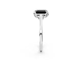 White gold Fancy Black Emerald Cut Diamond Solitaire Ring with Flower Prong Setting and Classic Band_24