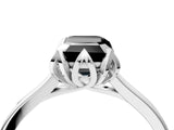White gold Fancy Black Emerald Cut Diamond Solitaire Ring with Flower Prong Setting and Classic Band_26
