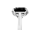 White gold Fancy Black Emerald Cut Diamond Solitaire Ring with Flower Prong Setting and Classic Band_27