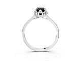 White gold Fancy Black Emerald Cut Diamond Solitaire Ring with Flower Prong Setting and Classic Band_65