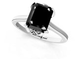 White gold Fancy Black Emerald Cut Diamond Solitaire Ring with Flower Prong Setting and Classic Band_69