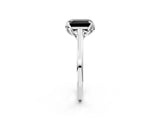 White gold Fancy Black Emerald Cut Diamond Solitaire Ring with Flower Prong Setting and Classic Band_70