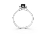 White gold Fancy Black Emerald Cut Diamond Solitaire Ring with Flower Prong Setting and Classic Band_71