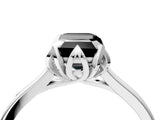 White gold Fancy Black Emerald Cut Diamond Solitaire Ring with Flower Prong Setting and Classic Band_72