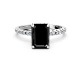 White gold Fancy Black Emerald Cut Diamond Solitaire Ring with Four-Prong Setting and Pavé Band_3