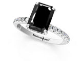 White gold Fancy Black Emerald Cut Diamond Solitaire Ring with Four-Prong Setting and Pavé Band_4