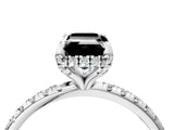 White gold Fancy Black Emerald Cut Diamond Solitaire Ring with Four-Prong Setting and Pavé Band_7