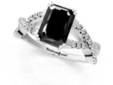 White gold Fancy Black Emerald Cut Diamond Solitaire Ring with Four-Prong Setting and Twisted Pavé Band_1