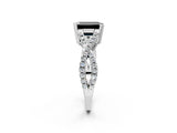 White gold Fancy Black Emerald Cut Diamond Solitaire Ring with Four-Prong Setting and Twisted Pavé Band_2