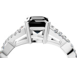 White gold Fancy Black Emerald Cut Diamond Solitaire Ring with Four-Prong Setting and Twisted Pavé Band_4