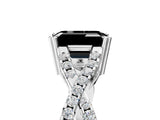 White gold Fancy Black Emerald Cut Diamond Solitaire Ring with Four-Prong Setting and Twisted Pavé Band_5