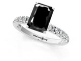 White gold Fancy Black Emerald Cut Diamond Solitaire Ring with Pavé Accents and Four-Prong Setting_1