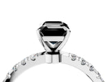 White gold Fancy Black Emerald Cut Diamond Solitaire Ring with Pavé Accents and Four-Prong Setting_4