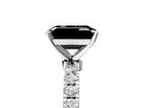 White gold Fancy Black Emerald Cut Diamond Solitaire Ring with Pavé Accents and Four-Prong Setting_5